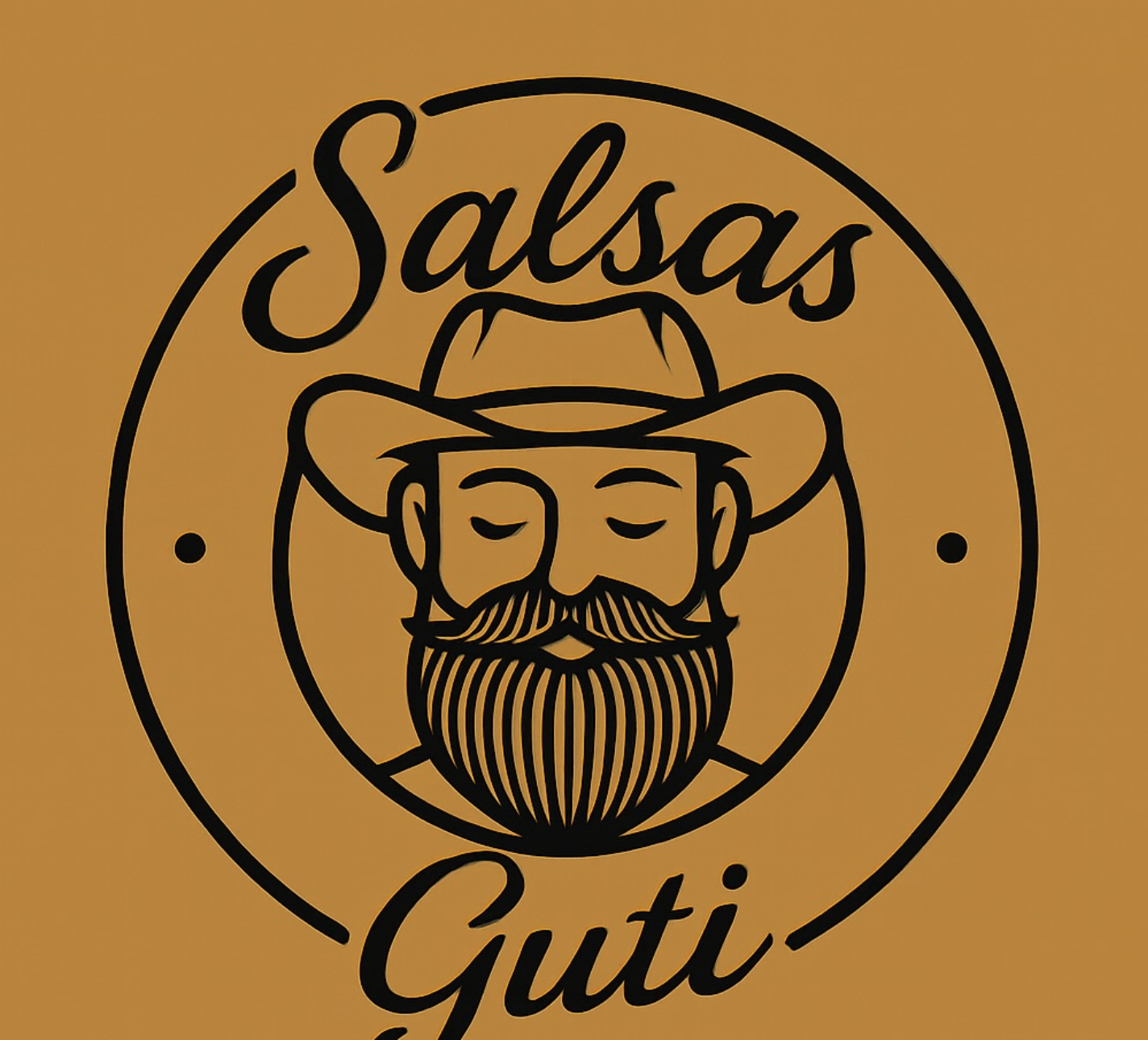 Salsas Guti logo: bearded vaquero in a circular badge